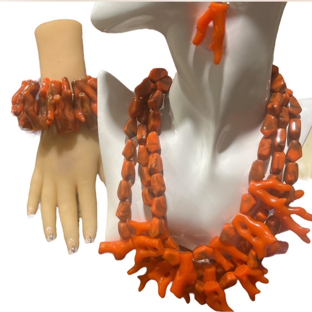 Bold Orange Coral Necklace Statement Jewelry